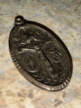 Religious Vintage Oval Crucifix Pendant Sterling Catholic 4way Cross